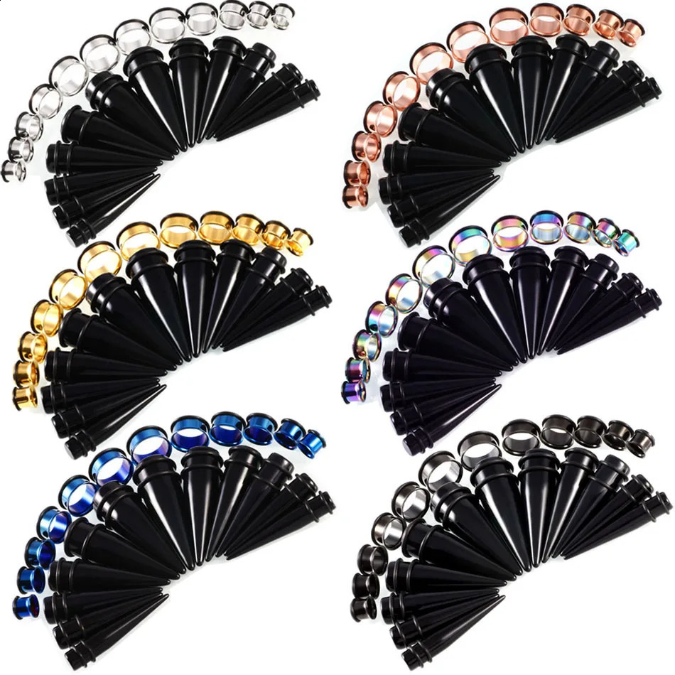 FHJEWE 24 pcs Gauge Kit Stainless Steel Flared Ear Stretching Kit Punk 10mm-20mm Plugs and Tapers Ear Expander Tunnel Gauges Set 250403