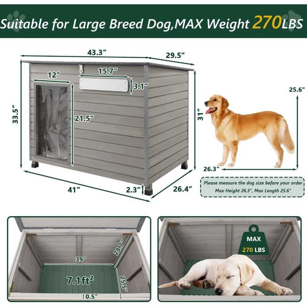 43.3L Dog House Outdoor for Large Breeds Dogs Anti Chewing Iron Frames Dog Kennel Wooden Pet House for Indoor Outdoor with We X250412