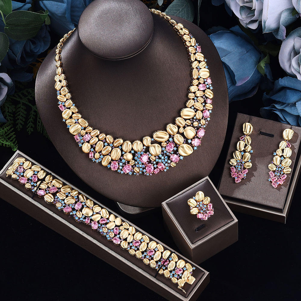 Exaggerated Necklace Earrings Wedding Set Luxury Fashion High-end Womens Evening Accessories Set 240812