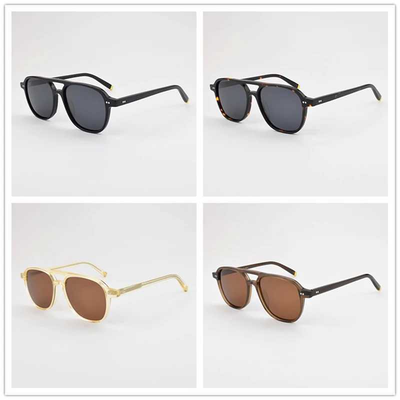TAG Hezekiah Retro Double Bridges Square Sunglasses Women Shades UV400 Fashion Brand Designer Rivets Men Sun Glasse 2024 Z250411