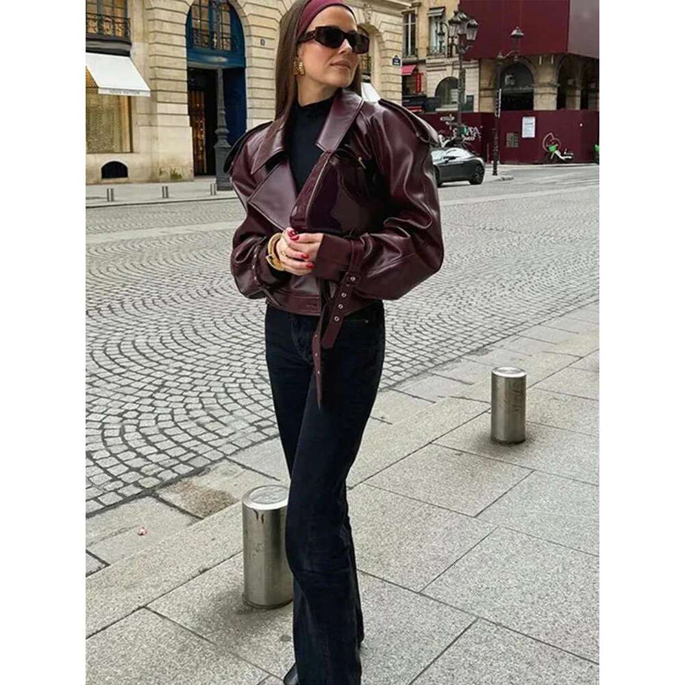 Fashion PU Leather Jacket For Women Casual Turn-Down Collar Pocket Motorcycle Female Coat Chic New Long Sleeve Ladies Outerwear