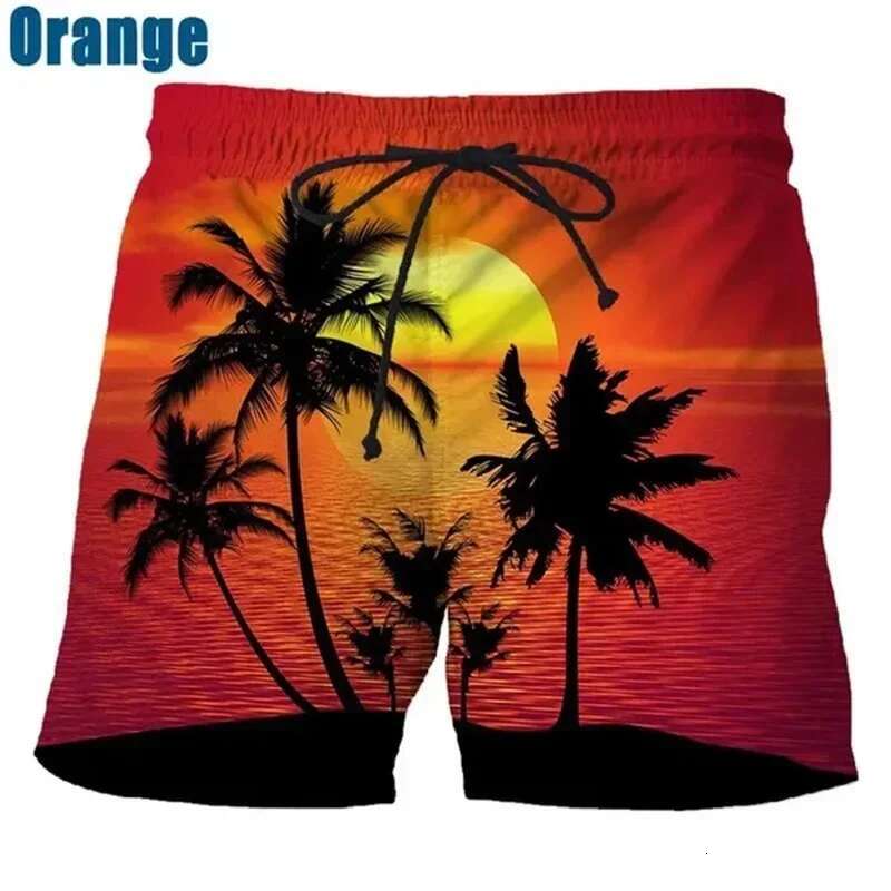 Coconut Tree Hawaiian Beach 3D Printing Summer Men's Casual Swimming Shorts High Elastic Quick Dry Swim Trunks