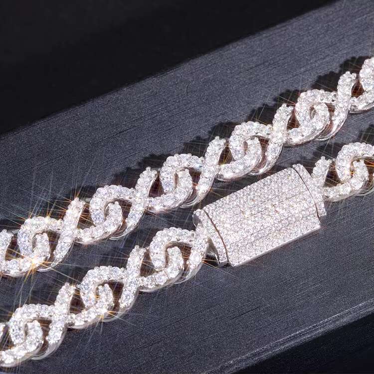 Infinite Design Single Row Cuban Chain Wide 9/12mm Pure Silver Vvs Moissanite Cuban Link Chain for Rope Life