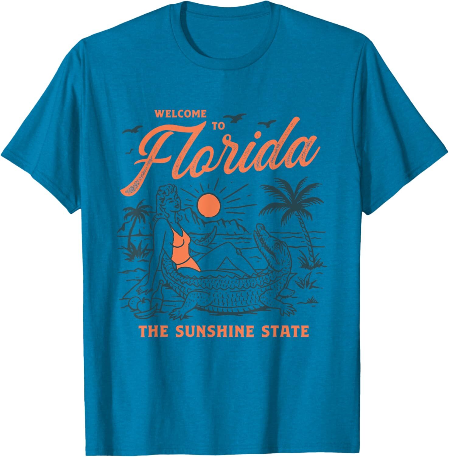 T shirt for Mens Welcome to Florida funny vintage gator beach sunshine state Graphic Tee Casual Tops Clothes Short sleeve cool