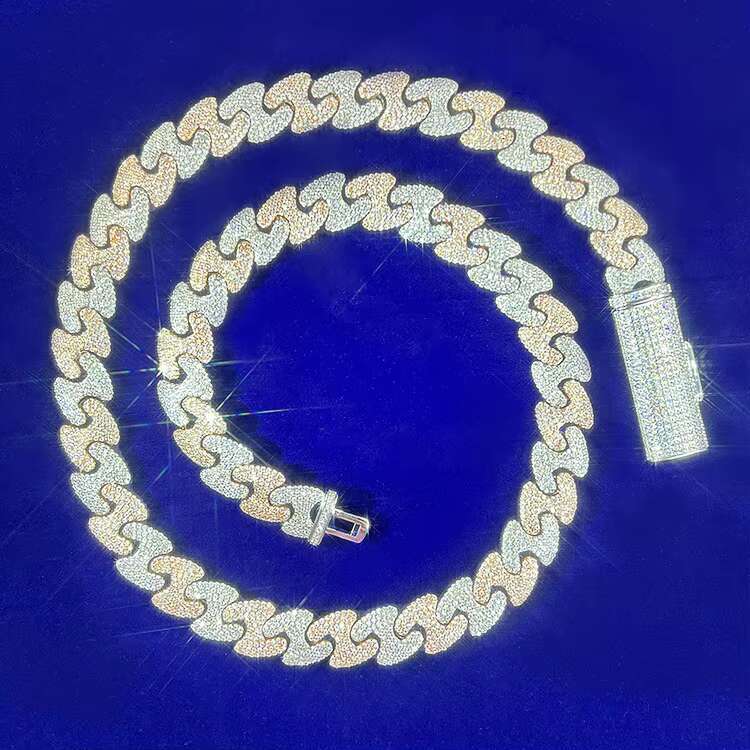 Customization Unique 11/15mm S925 Plated Solid Gold Bracelet necklace Moissanite Cuban Link Chain with Free of the Back