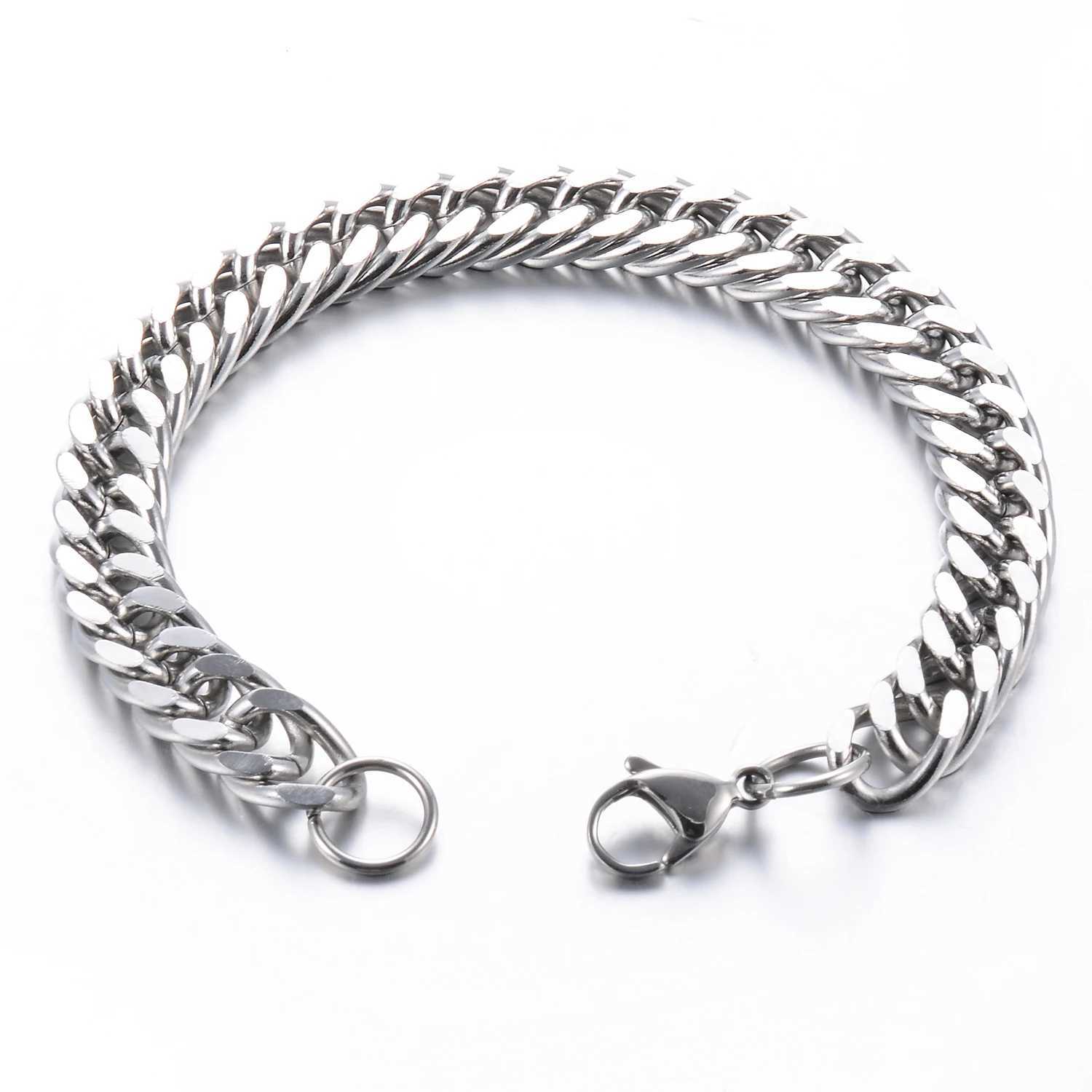 Mens Fashion Hiphop Cuban Chain Men Bracelet Stainless Steel 4.8/5.8/6.6/9.2mm Width Bracelets Figaro Link Chain Boy JewelryC250411