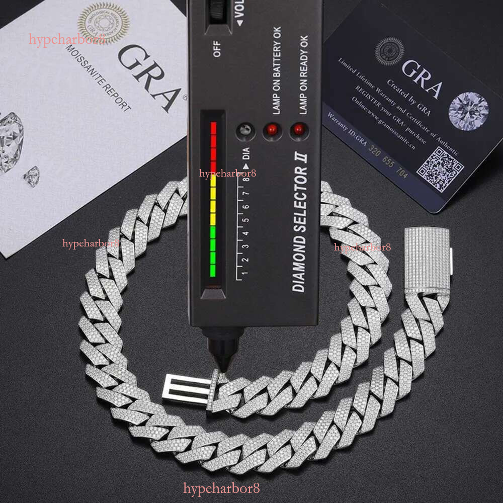 miami cuban k chain necklace designer for men 3 row bg moissanite dia 20MM wide choker iced out chains necklaces prong gold plate rock hip hop jewelry