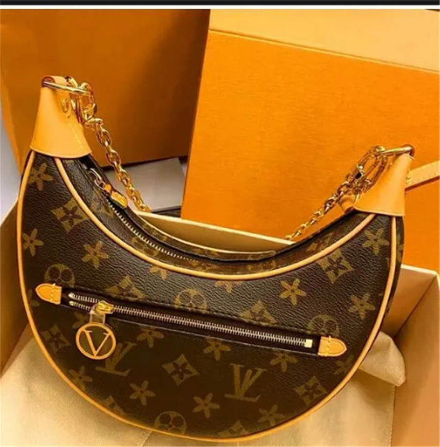 2025 Designer crossbody metal chain women handbags brown tote wallet fashion brand shoulder bag high quality Crescent half moon Underarm bags
