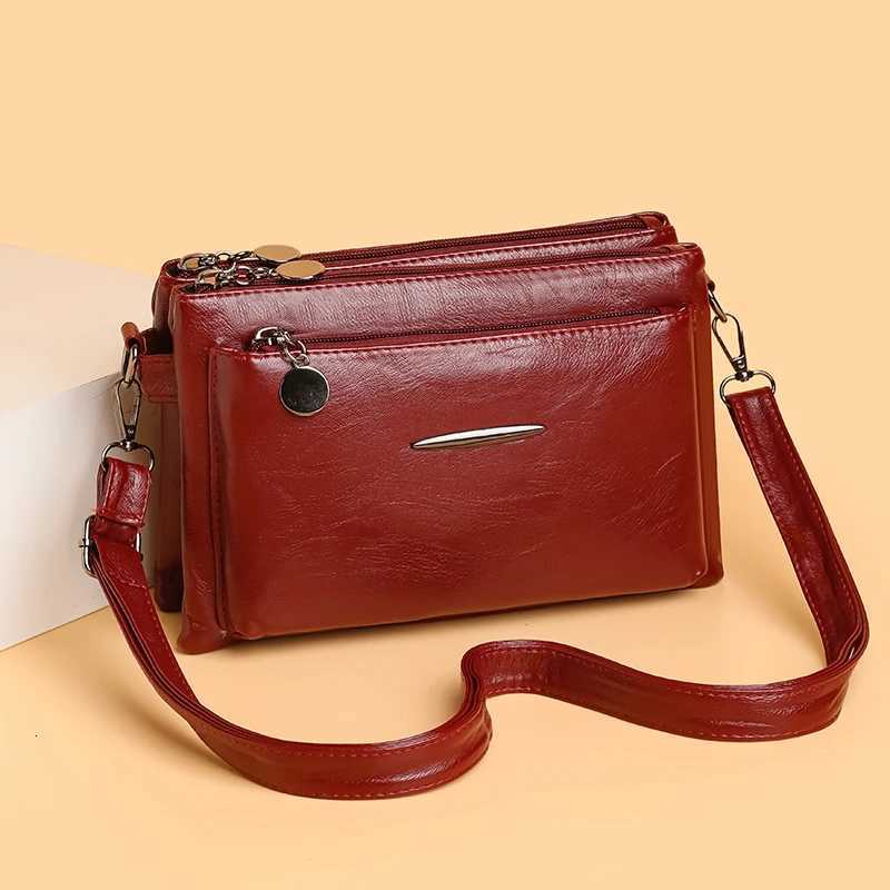 Solid Color Simple Retro Womens Small Crossbody Bag Soft PU Leather Multi-layered Shoulder Bag Casual Large Capacity Sling BagW251112