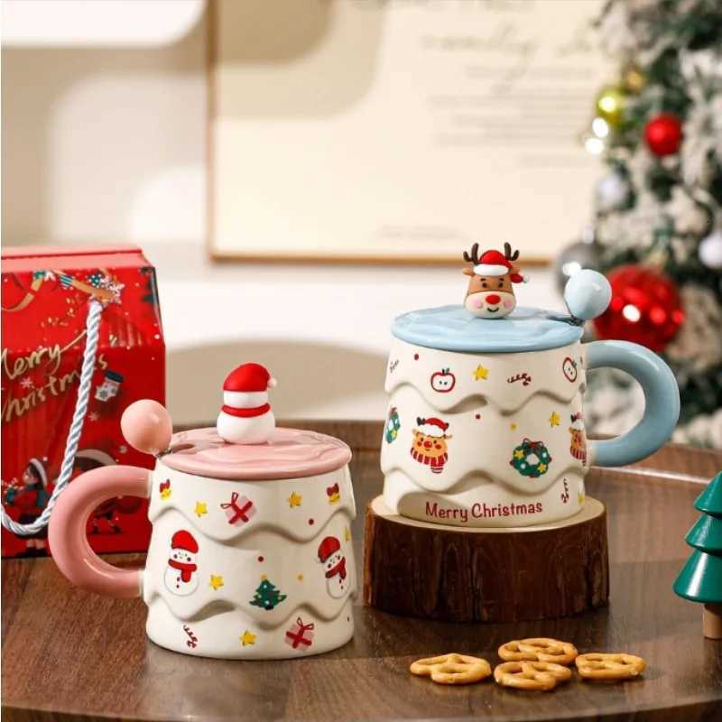Christmas Christmas ceramic best friend birthday gifts couple water cups with LIDS spoons breakfast coffee sets Y251112