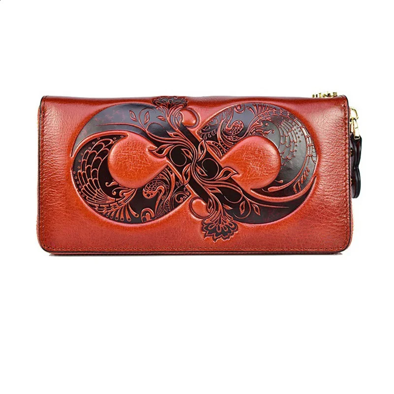 Big leather wallet bag long lucky real cow leather wallet womens one layer cow hidden card clip phone clutch 250411