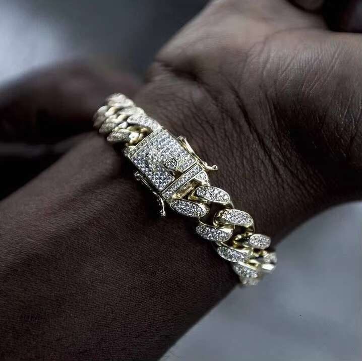 Yu Ying Hip Hop Jewelry 10MM Wide 2Rows 925 Silver Plated Gold Pass Diamond Tester Moissanite Diamond Cuban Chain Bracelet