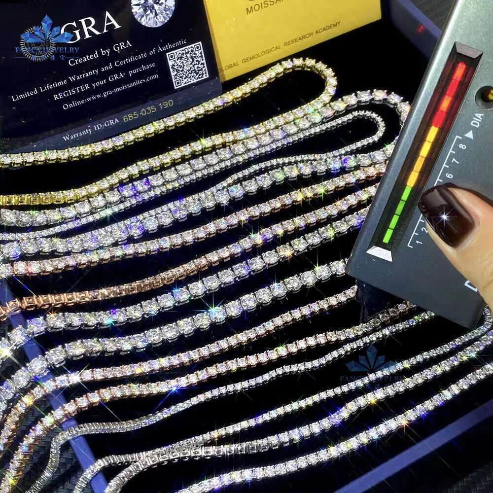 2MM 3MM 4MM 5MM 6.5MM 10MM Moissanite Chain Hip Hop Iced Out D Color VVS Sterg Sier Mossanite Tennis Necklace