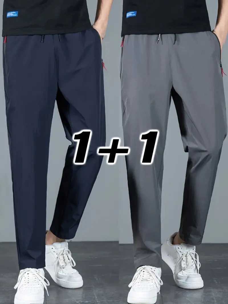 2 Pieces Mens Casual Pants Stretch Elastic Waist Jogger Korean Classic Blue Black Gray Male Brand Trousers Plus Size W250826