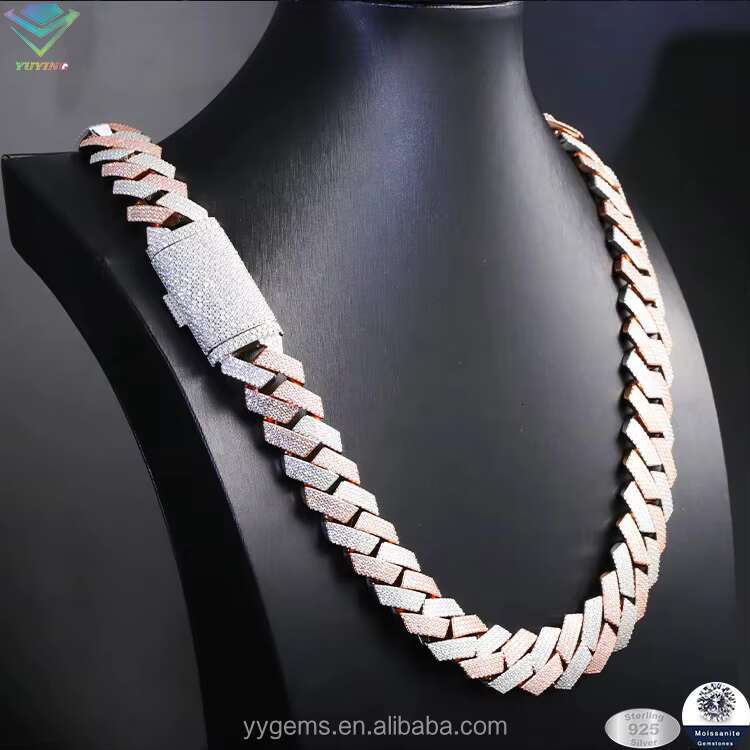 Heavy Solid Silver 20mm 4Rows GRA Moissanite Diamond Cuban Link Chain for Mens Mechanical Watch Rapper Hip Hop Necklace