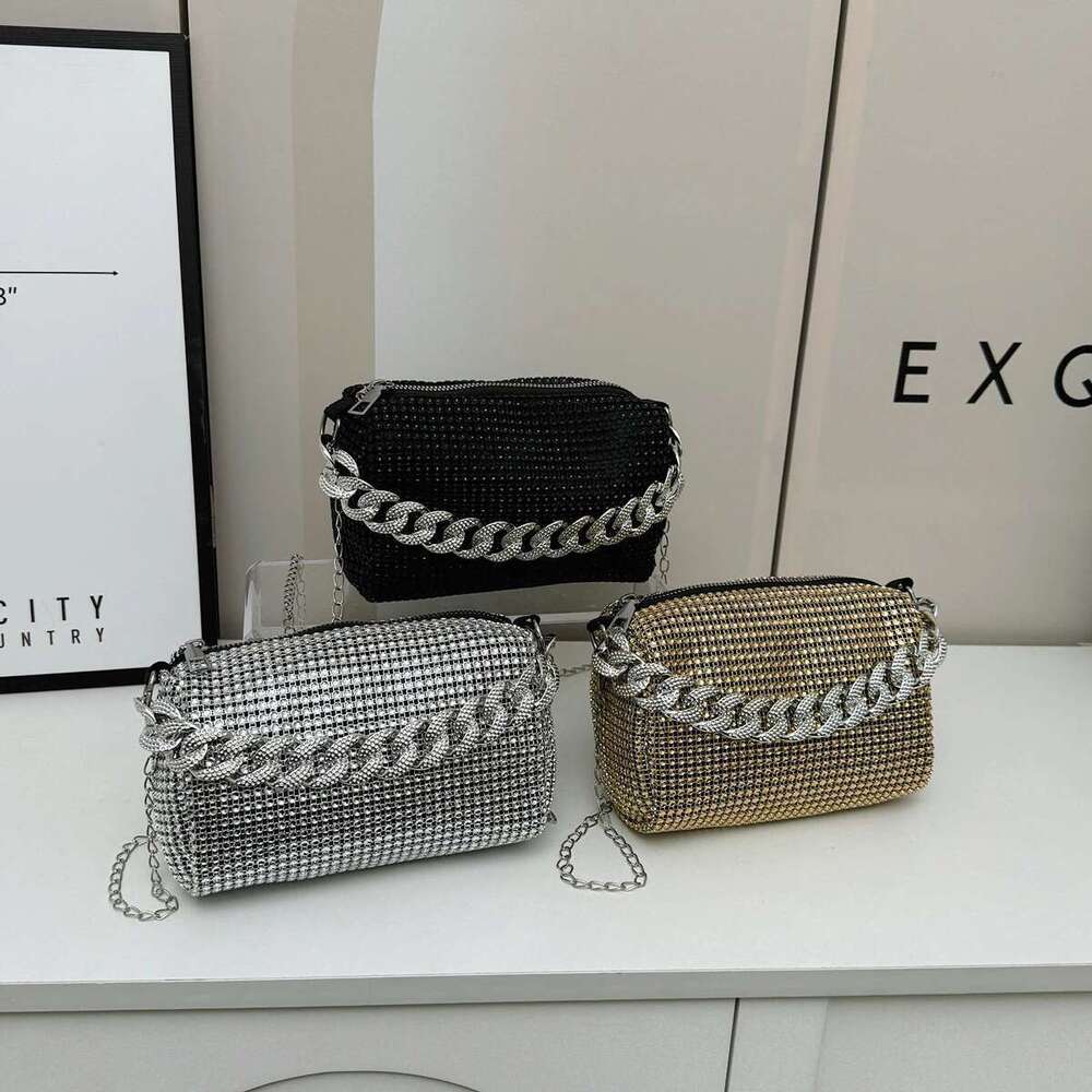 Glamorous Evening Bag Shoulder Handbag for Women Shiny Rhie Chain Handle PVC Materialfor Party Gala Formal Events