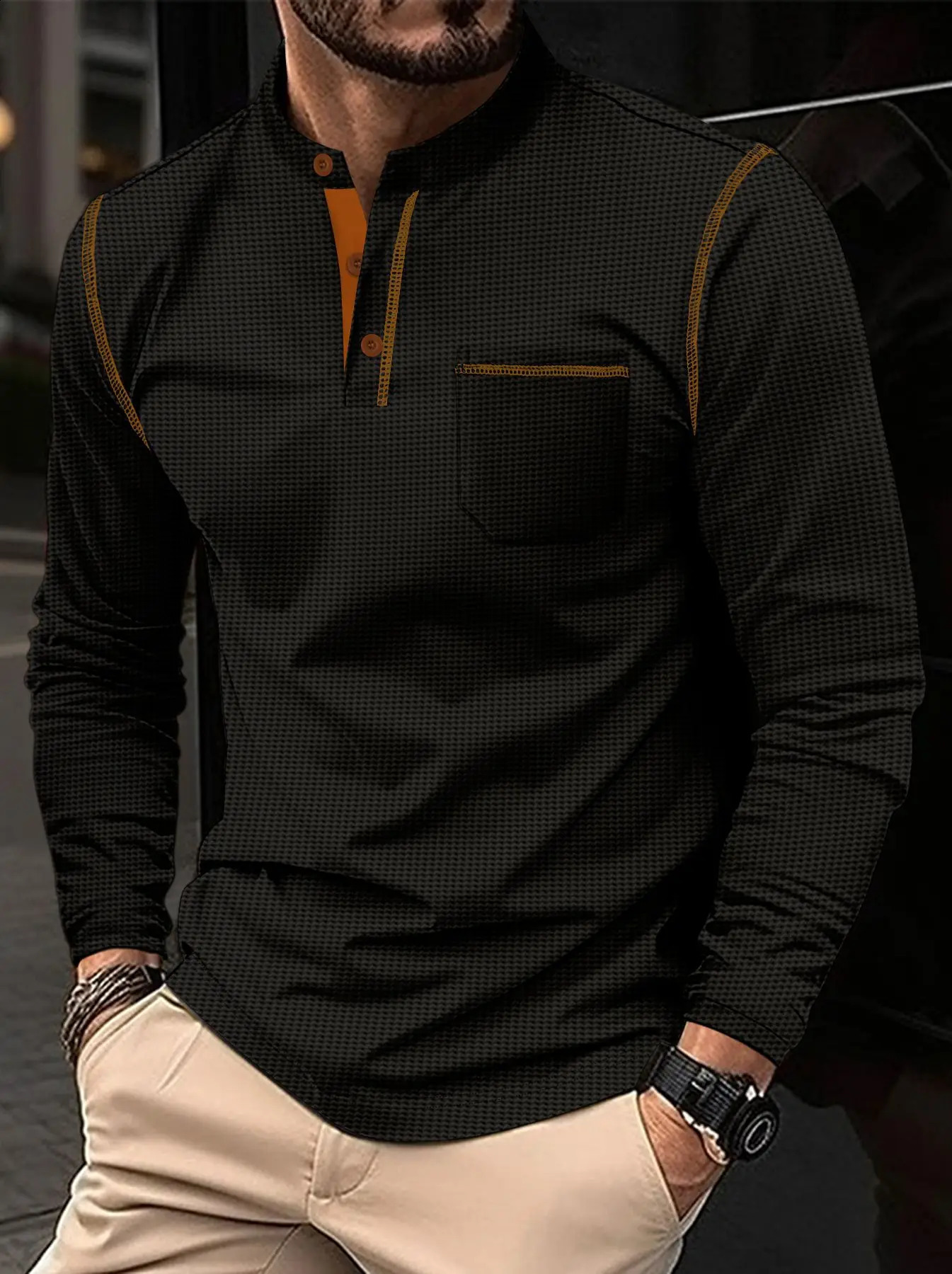 Spring And Fall -Selling Mens Henry Shirts Fabrics - Waffle T-Shirts Men Street Mens Clothing The Perfect Gift For Men 250408
