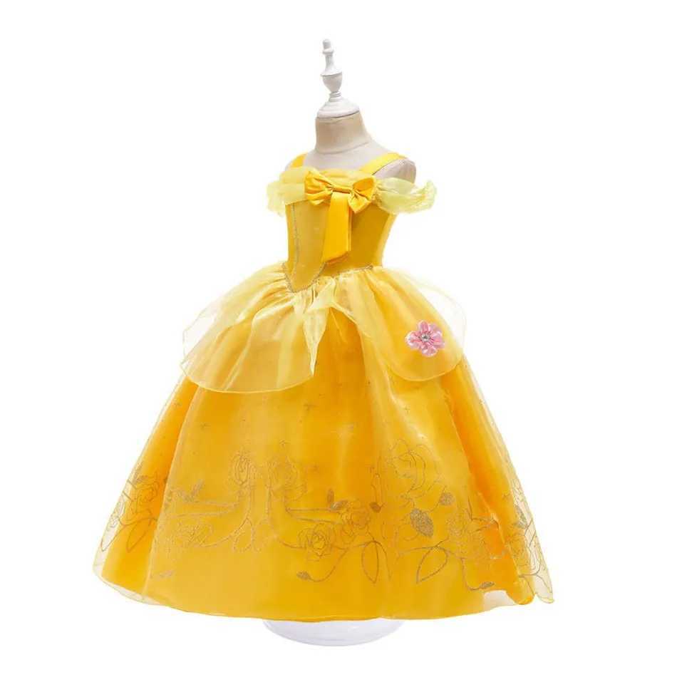 Disney Girl Bell Dress Up Sleeveless Flower Childrens Party Princess Costume Childrens Beauty and Beast Halloween Carnival CostumeXJ250411