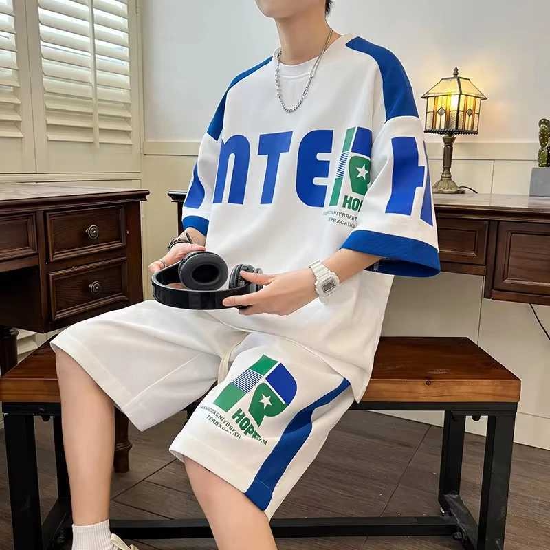 Summer Mens New Youth Leisure Sports Set Mens Loose Short Sleeve Fashion Two Piece Set Lightweight Transparent SXJ250412