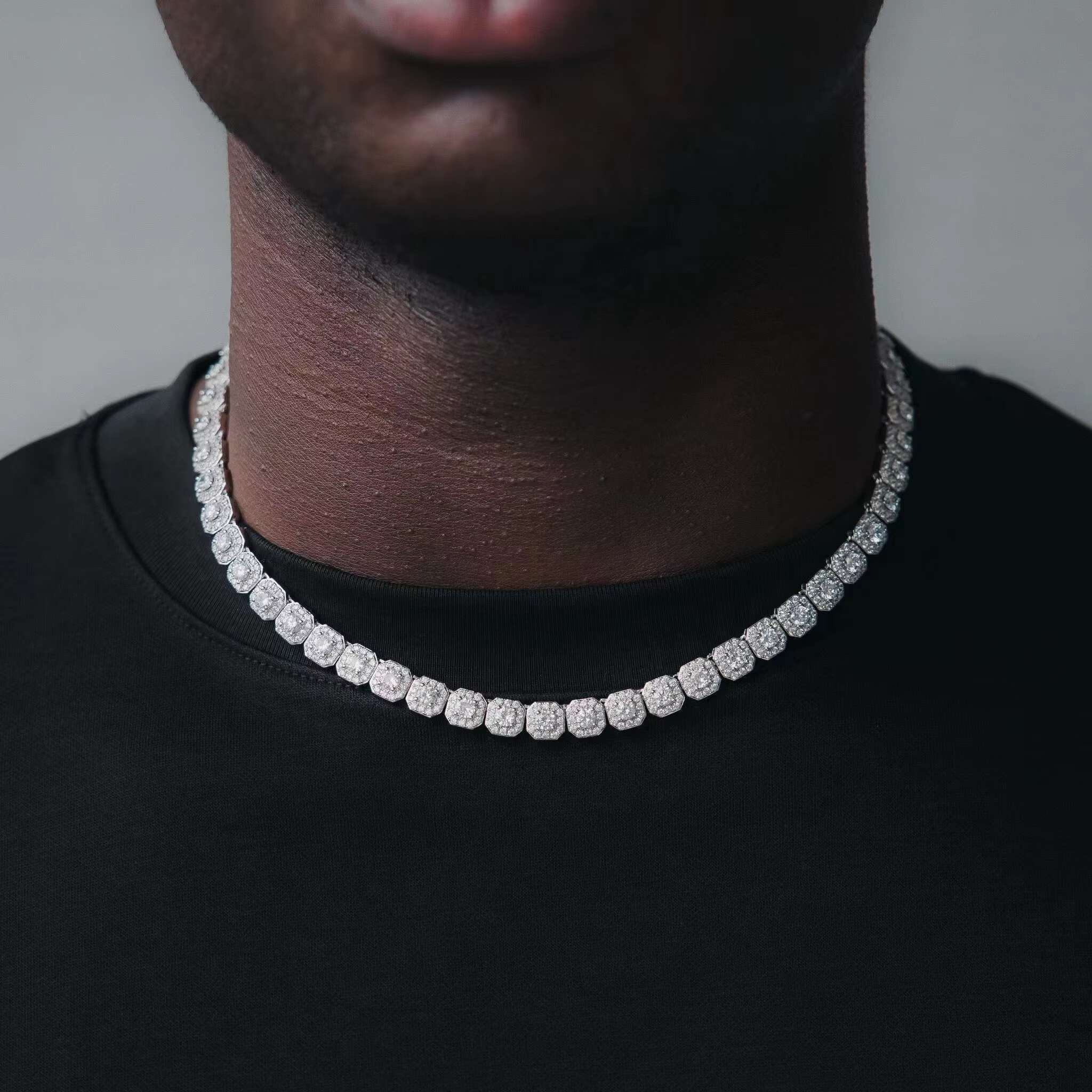 Yu Ying Cuban Link Chain 14k Gold Plated S925 Silver with Moissanite Cuban Link Chain 8mm Solid Back Large Tennis Necklace