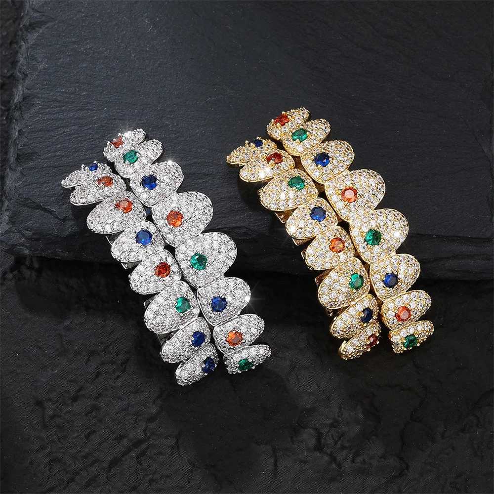 Hip Hop CZ Teeth Grillz Hat Multi colored Stone Cube Zircon Ice Out Top and Bottom Charm Grill Mens Jewelry Christmas Gift W250412