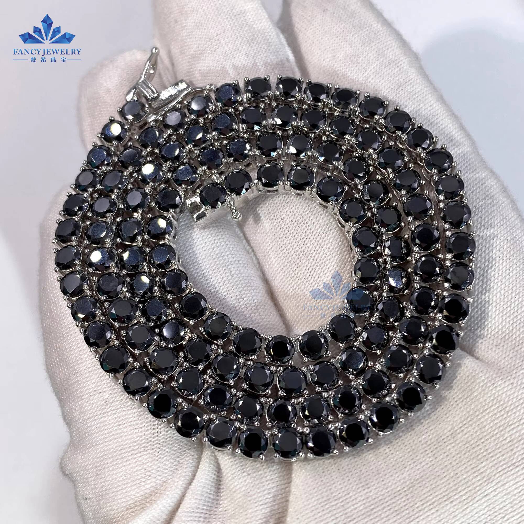 Hiphop Style S925 Tennis Chain Bracelet and Necklace Round Cut Black Color Moissanite Diamond Certified by GRA