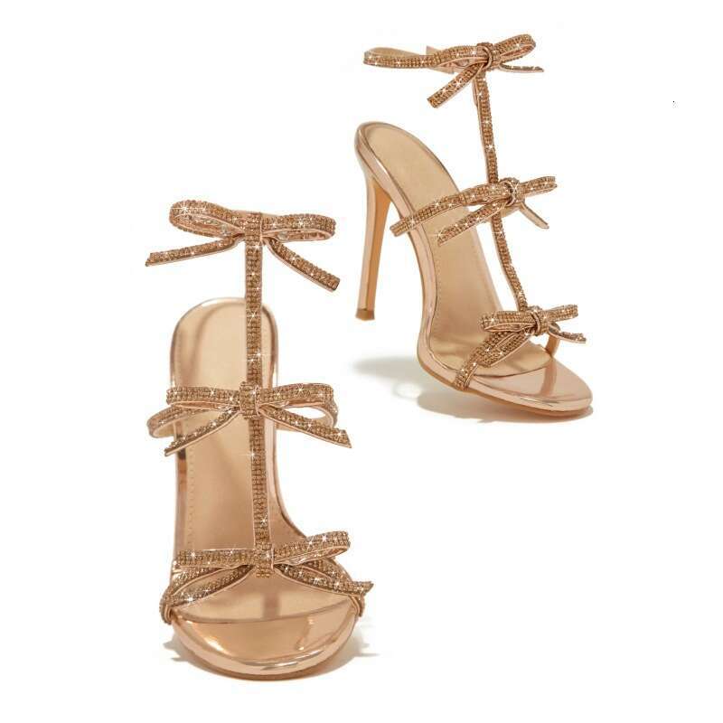 2025 New Sexy Water Diamond Bow Strap High Heel Sandals