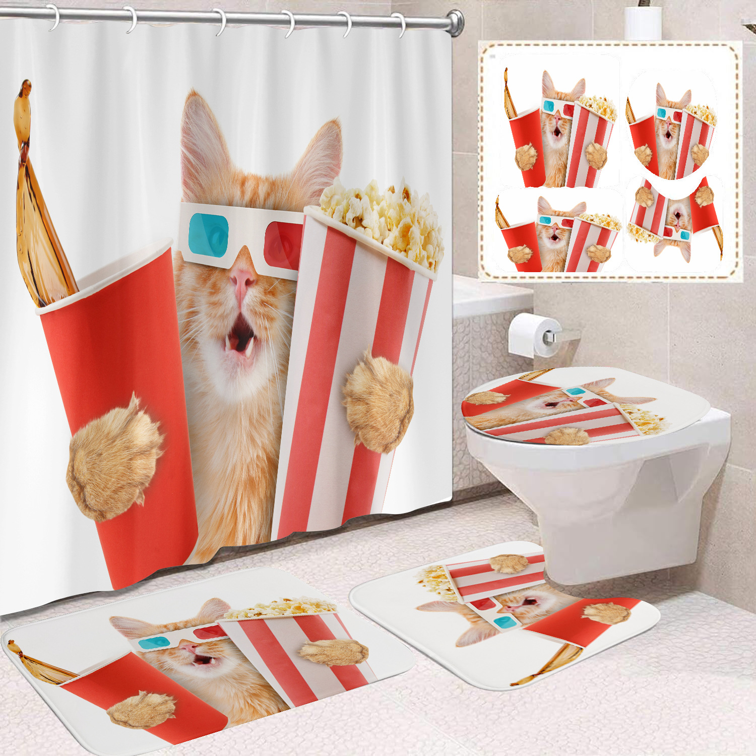 YL-37690 Customized 3D High-Definition Digital Printed Polyester Waterproof and Mildew-Proof Shower Curtain Set