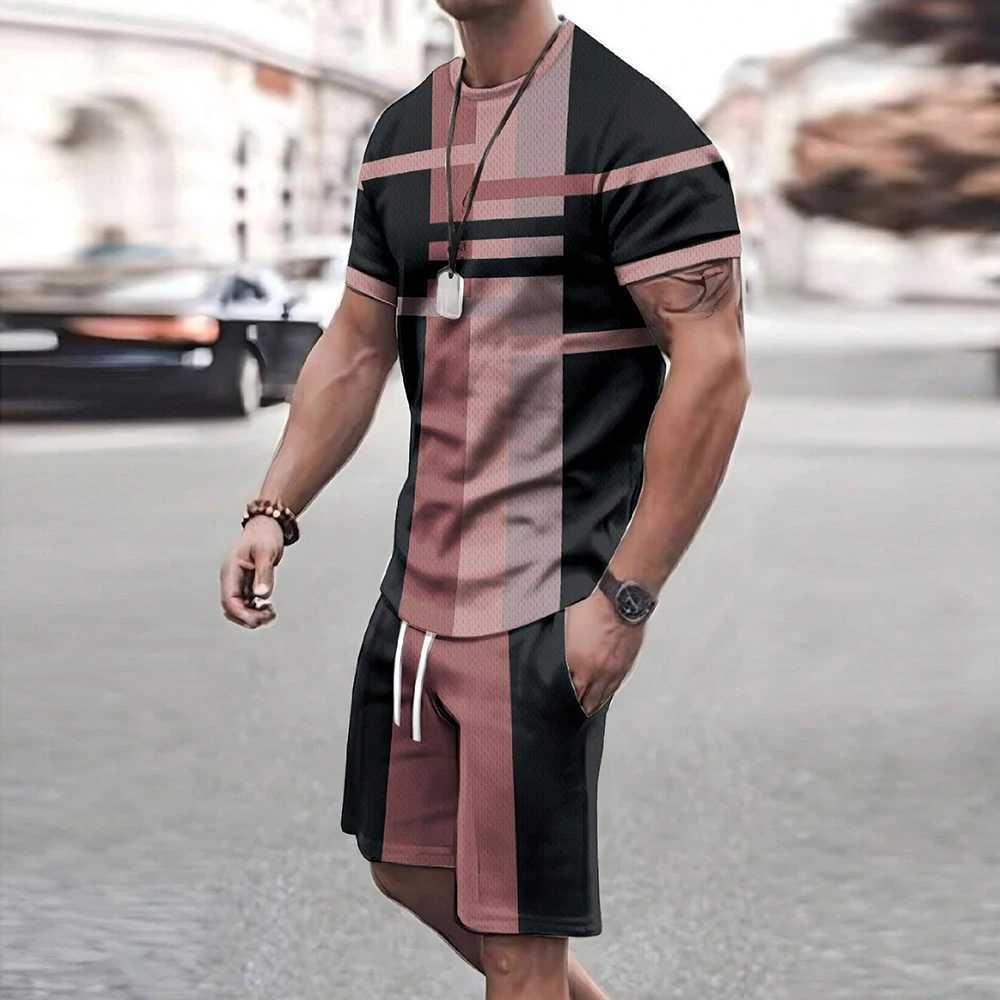 Fashionable new mens sports shirt short sleeved set casual T-shirt set retro cool breathable summer two-piece setXJ250412