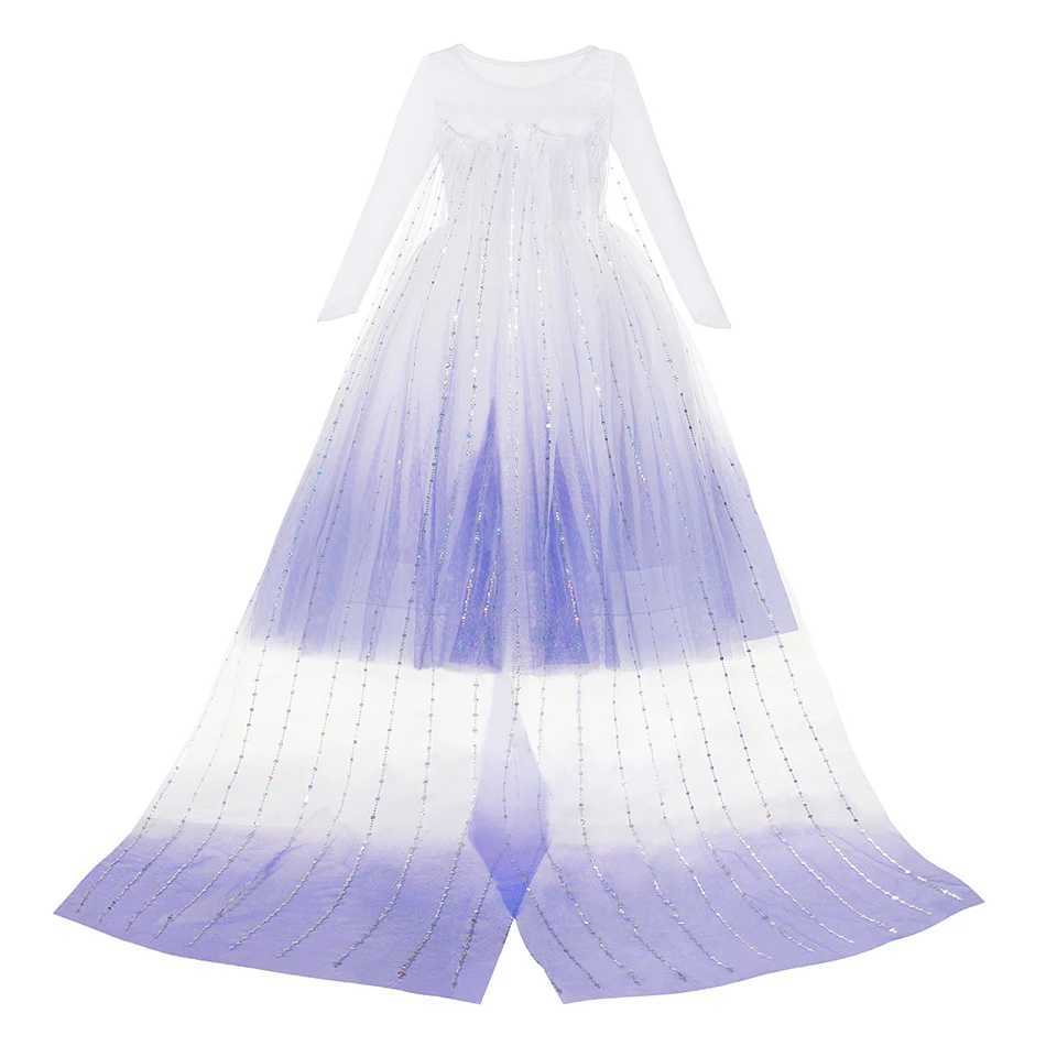 Disney 2025 Elsa Carnival cosplay costume girl winter snow queen mesh long dress Halloween solid color party costume 2-10YXJ250411
