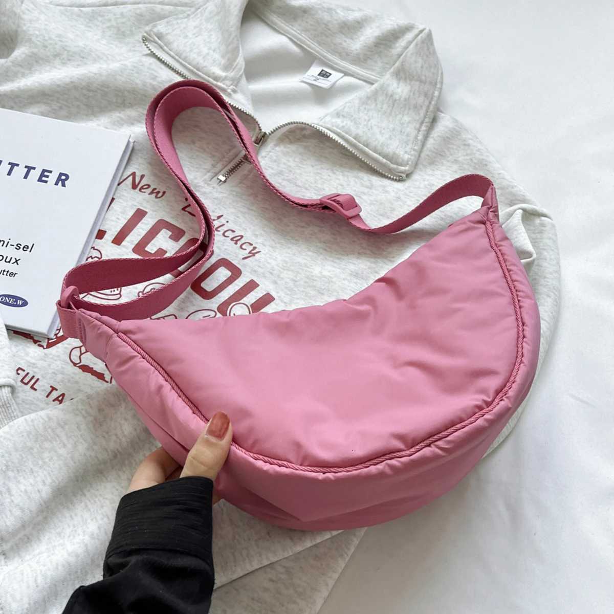 New Simple Waterproof Crossbody Bag for Women Portable Armpit Bag Large Capacity Casual Shoulder Bag Mens Light Travel Canvas Bag Shopping and HikingT