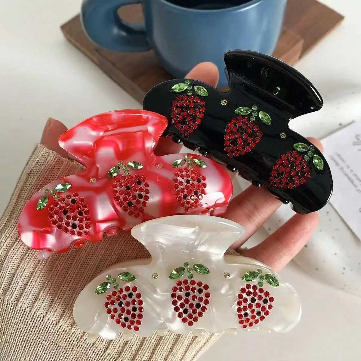 1 piece of sweet water diamond acetate hair clip fresh fruit strawberry board hair clip Y2504012
