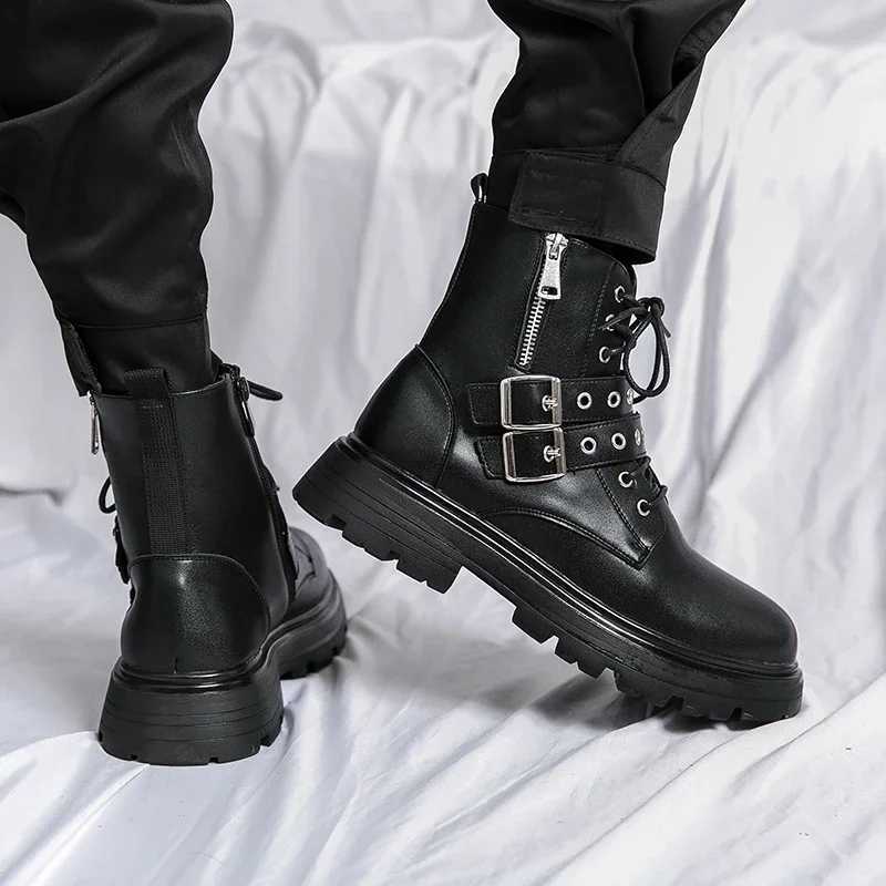 NEW Luxury Brand Black Mens Chelsea Boots Gothic Biker Boots Mens Casual Leather Outdoor Shoes Ankle Boots for Men MO-51382XJ251112