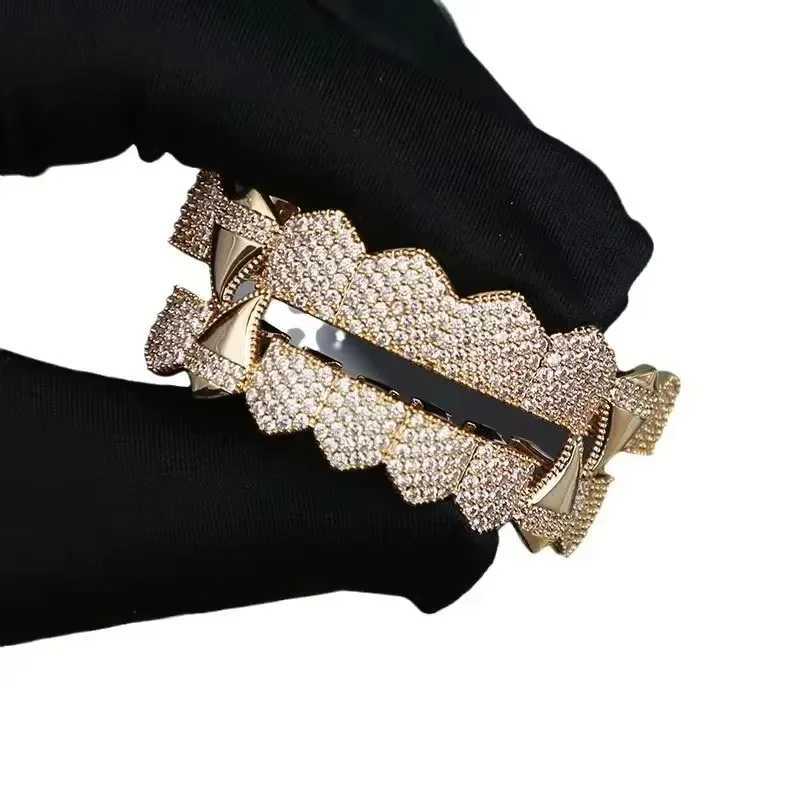 Hip Hop Full CZ Stones Teeth Grillz Hat Cube Zircon Ice Out Mini Paving Mens and Womens Jewelry Top and Bottom Charm Grill W250412