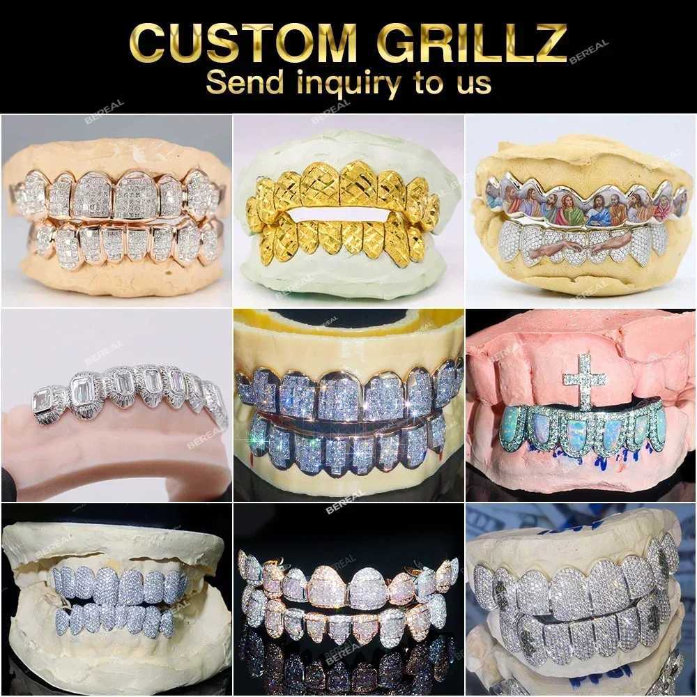 Customized VVS Invisible Setting Diamond Teeth Top and Bottom Princess Cutting 10k Gold and Silver Ice for Moissanite Grilz Fine Jewelry Men W250412