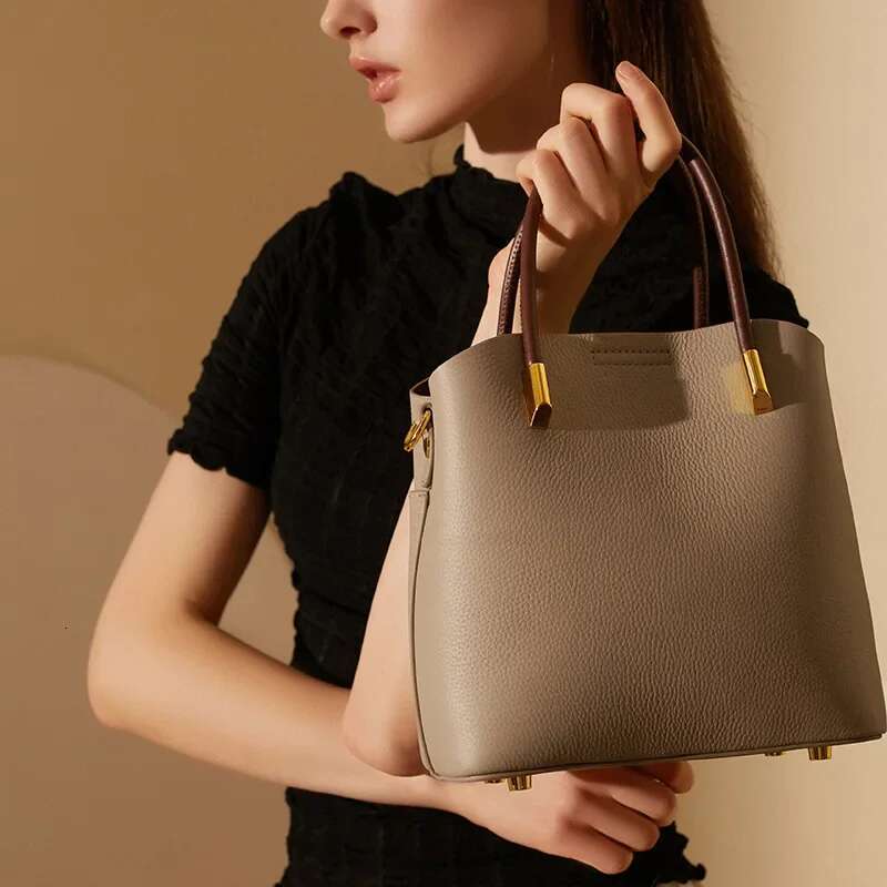 Genuine Leather Bucket Bags Women's Handbag High-End Casual Crossbody Cowhide Bag