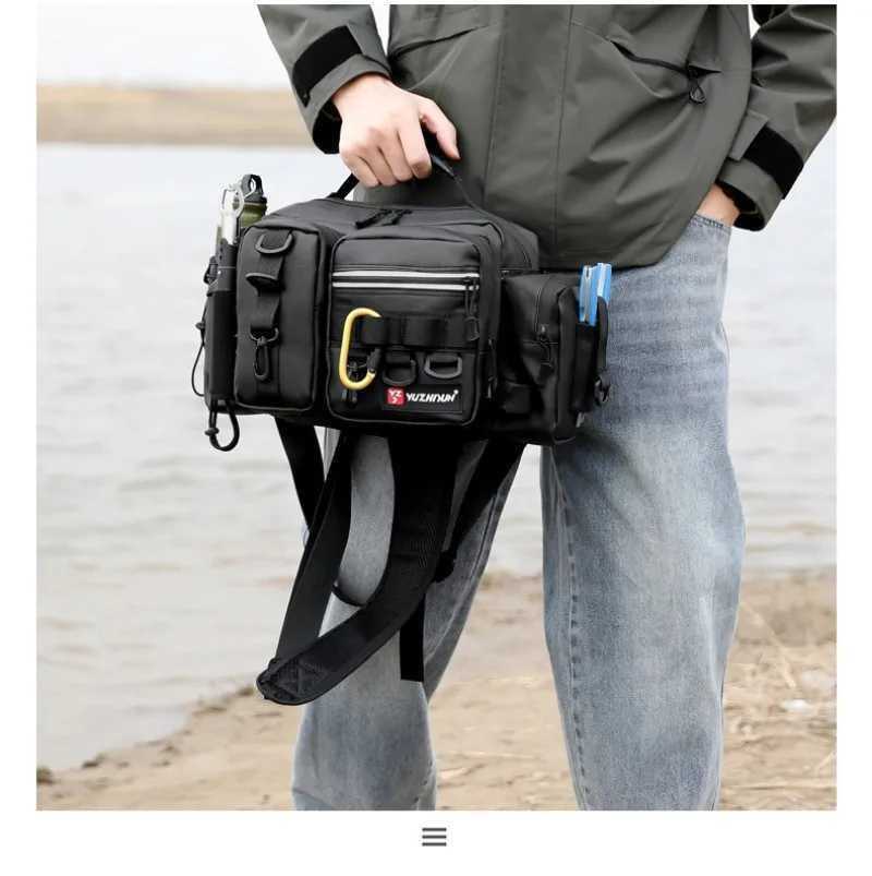 Waterproof Fishing Tackle Backpack Lure Box Gear Storage Bags Pack for Men Fly Fishing Waist Backpack with Rod Shoulder Bag Z250411