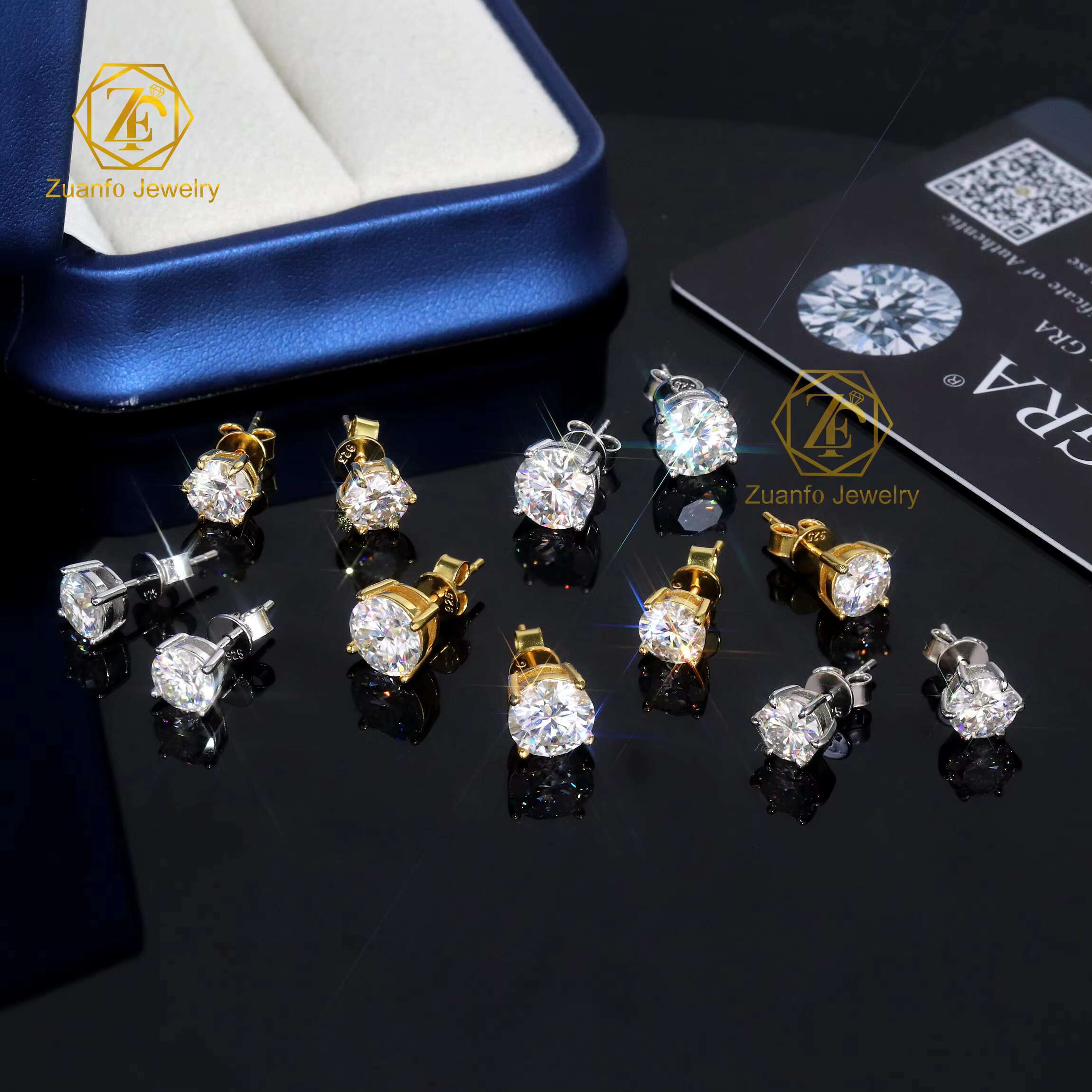 4 Prong Round Shape 5mm 6.5mm 8mm Earrings Moissanite 925 Silver Push Back Pass Diamond Tester Moissanite Stud Earrings