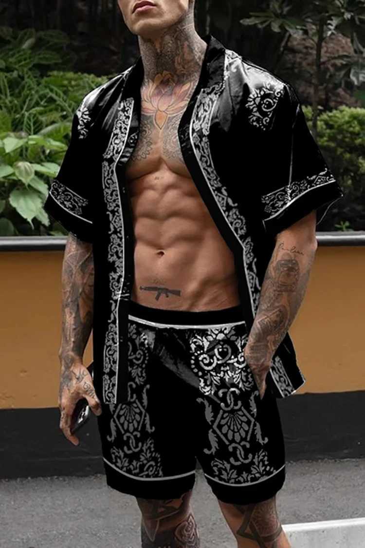 Mens fashion set Hawaii casual party 3D printed shirt+shorts 2-piece casual oversized beach shirt set street clothingXJ250412