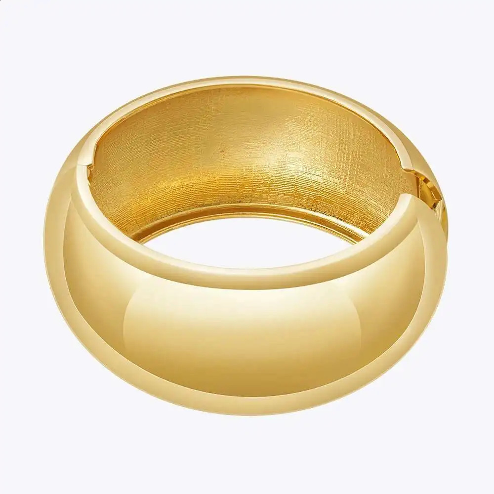 ENFASHION Pulseras Statement Curved Wide Elastic Bangle For Womens 18K Gold Plated Zinc Alloy Jewelry Cocktail B242432 B242433 250403