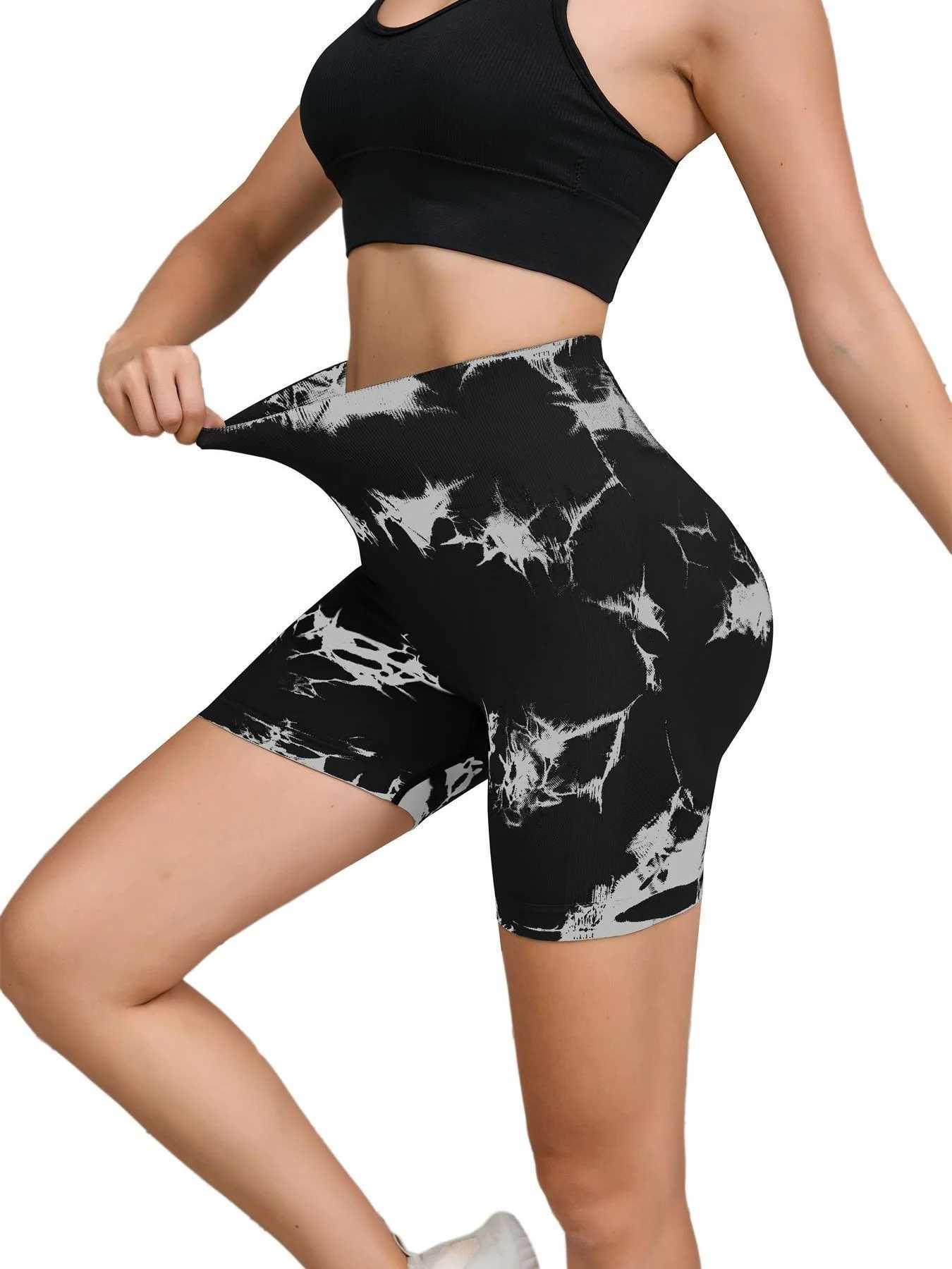 Tie dye seamless fitness pants womens high waist and hip lifting sports tight shorts running sexy peach fitness yoga shorts Y250412