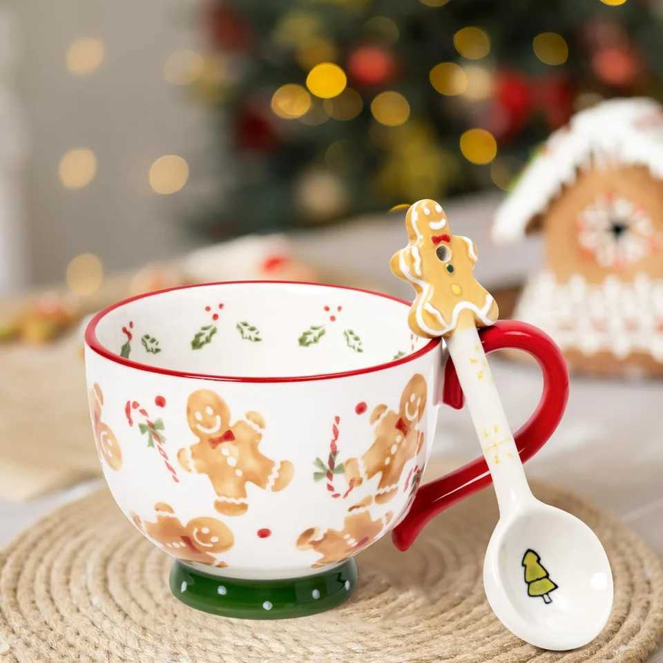 Christmas Christmas Mugs Spoon Kit Ceramics Gingerbread Man Mug For Coffee Cup Oatmeal Mug Creative Christmas Present Y251112