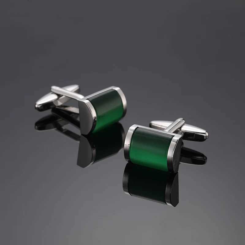 Luxury mens French shirt cufflinks high-quality metal green agate stone cufflinks business set accessories jewelry giftsT250412