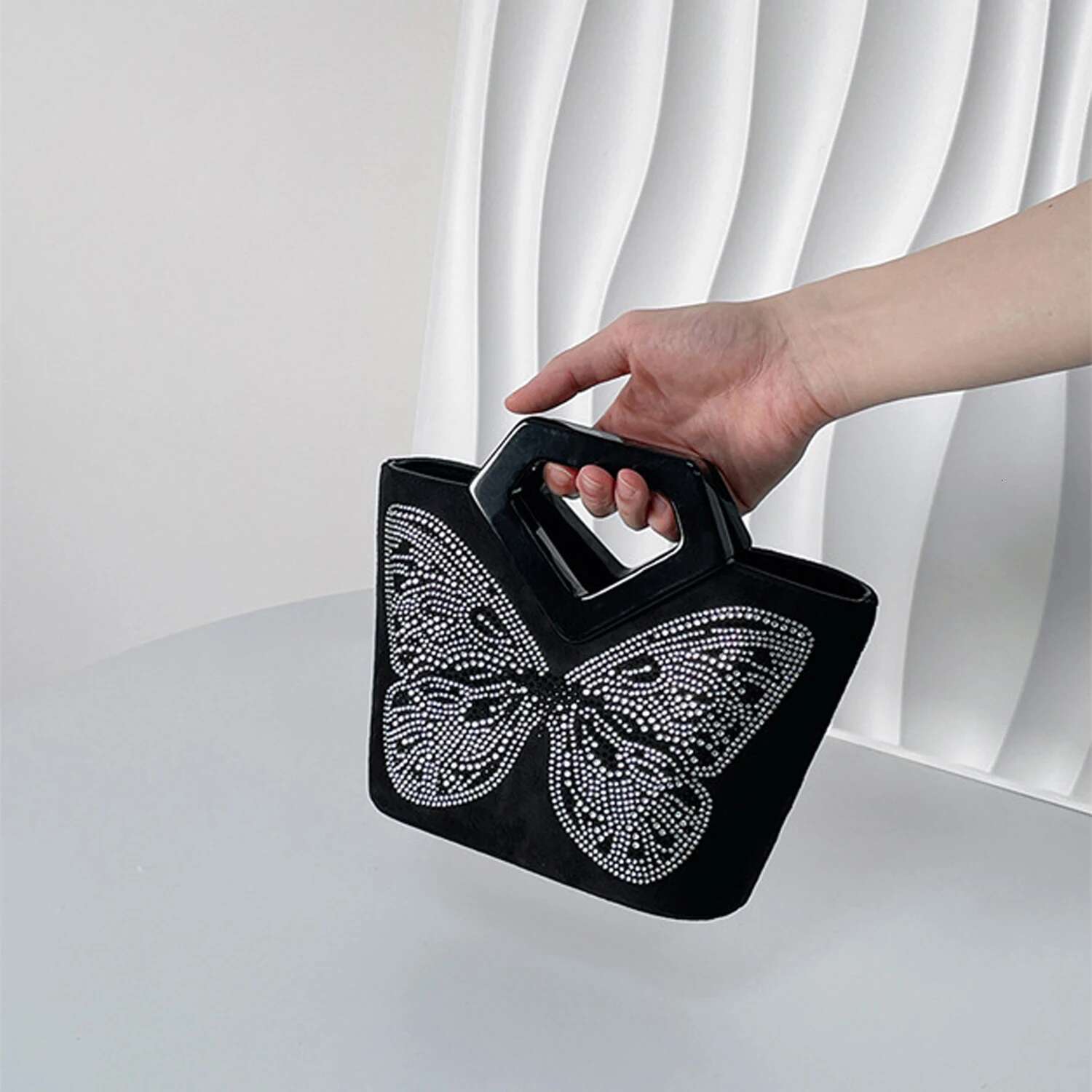 Butterfly Shape Crystal Evening Acrylic Basket Bag Top Handle Purse Women Rhie Handbag Wedding Party Clutch For Ladies