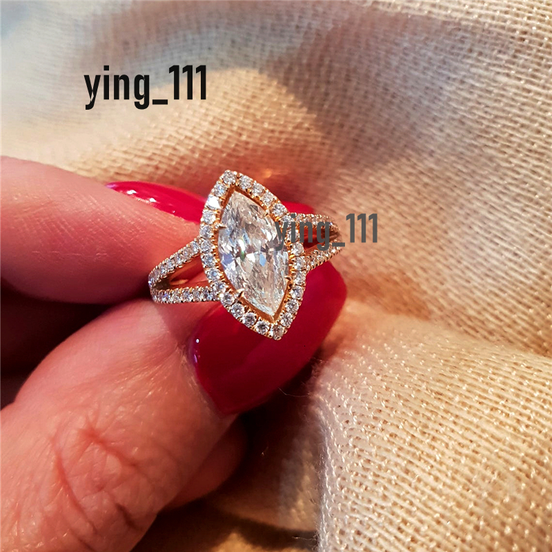 Jewelry 18K Real Gold Engagement Ring For Women 1.0Carat Marquise Halo Split Shank Wedding Gold Ring IGI Certificate Lab Grown Diamond Anniversary Wom