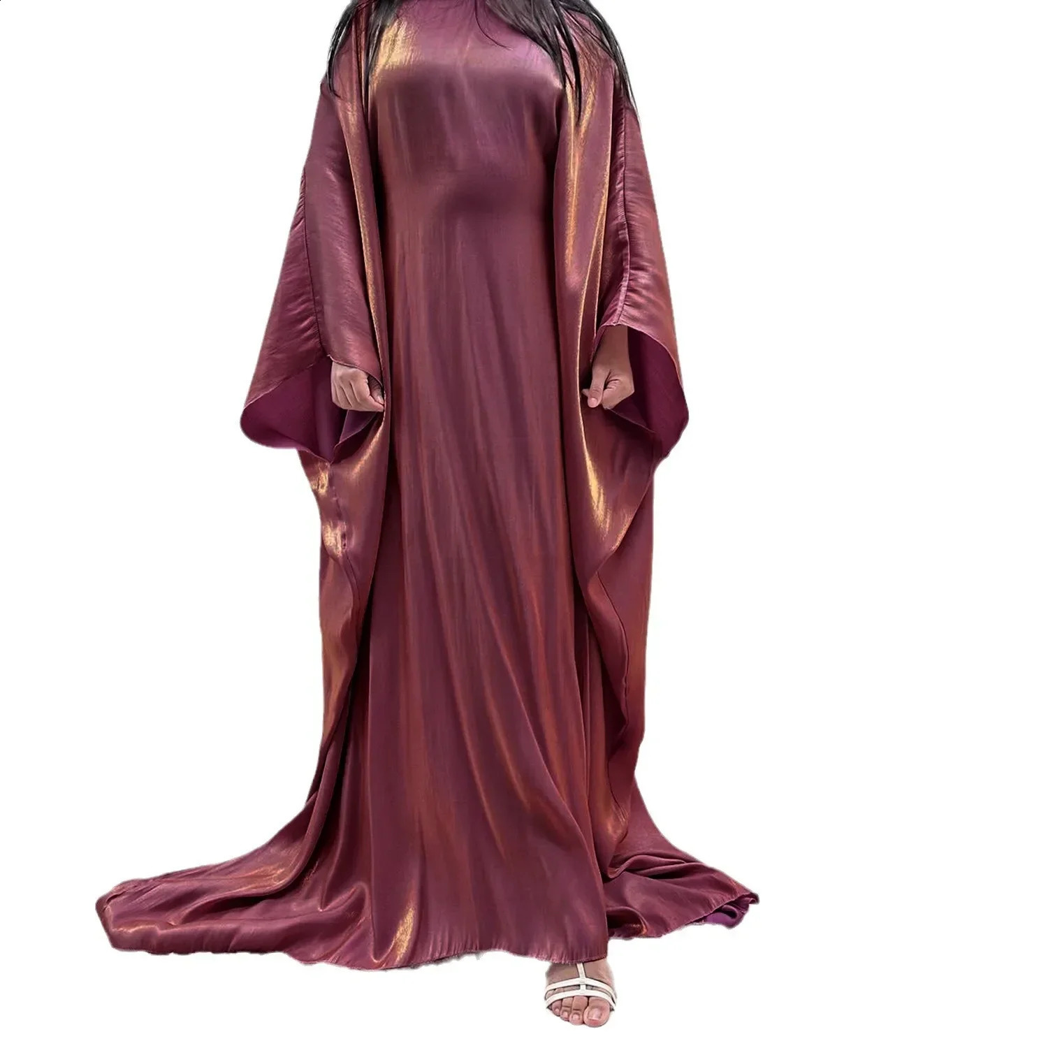 Ramadan satin Abaya Muslim Summer Batwing Sleeve Abayas Womens Kaftan Robe Dress Long 250411