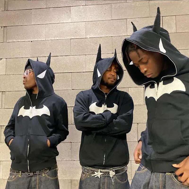 Y2k Zip Up Cking Hip Hop Streetwear Goth Men Sweatshirt Couple Street Haruku Bat Animation Fashion Trend Hoodie Top