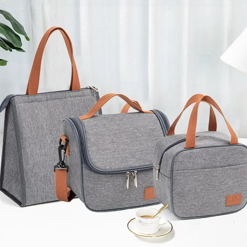 lunch bag gray Oxford cloth aluminum foil insulated shoulder bag waterproof picnic cooler bag 250410
