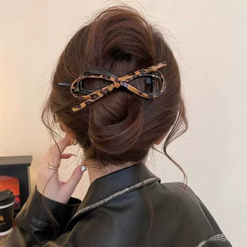 New twisted hair clip PU bow bucket large-sized hair clip plastic hair clip sweet daily headband female hair accessories Y2504012