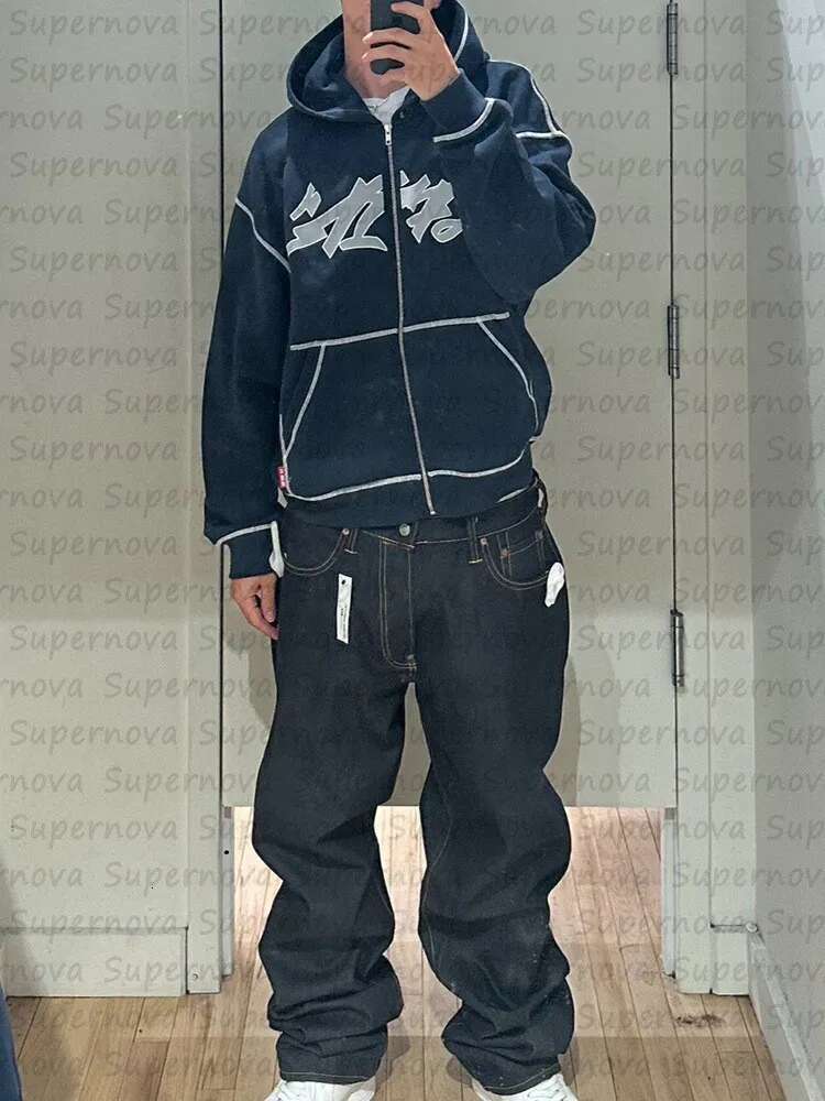 Aesthetic Fashion Trendy Oversized Clothing Y2k Zip Up Hoodie New Hoodies Sweatshirts Men's Women Sweat-Shirt Set 2000S